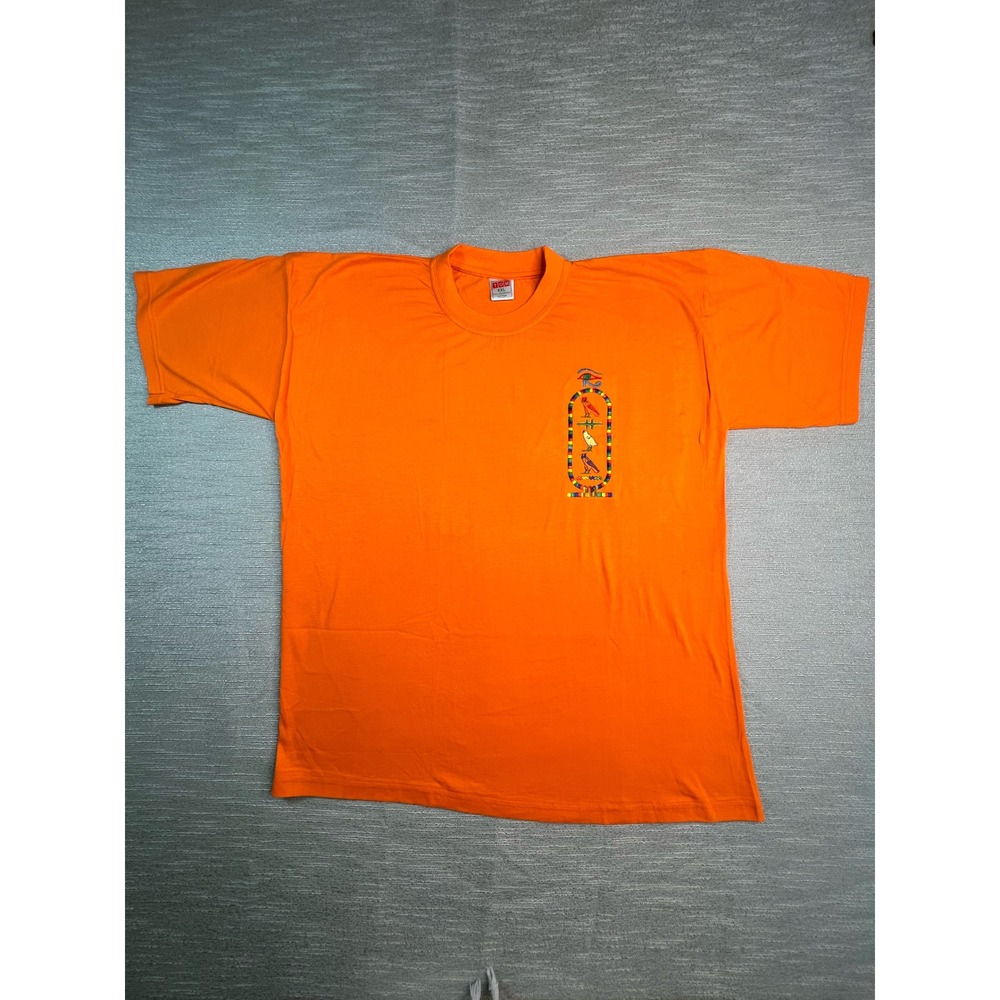 Hieroglyphic Cartouche Embroidery Tom Egyptian Cotton Orange T-Shirt XXL Mens